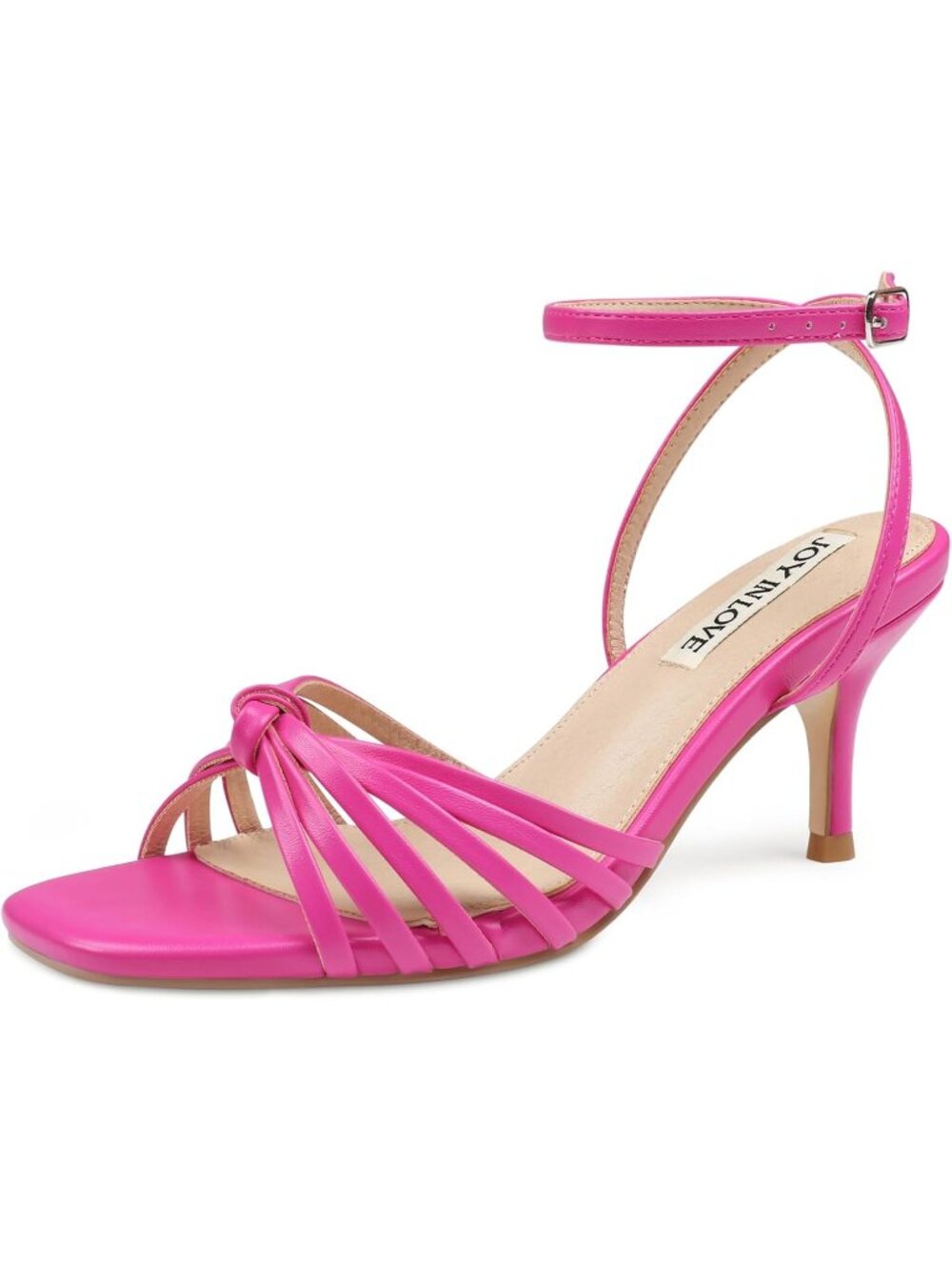 🆕 Women's Hot Pink Strappy Kitten Square Toe Ankle Strap Low Heel Party Sandals